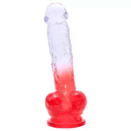 Sunfo - tapadókorongos, herés dildó - 21cm (átlátszó-piros)