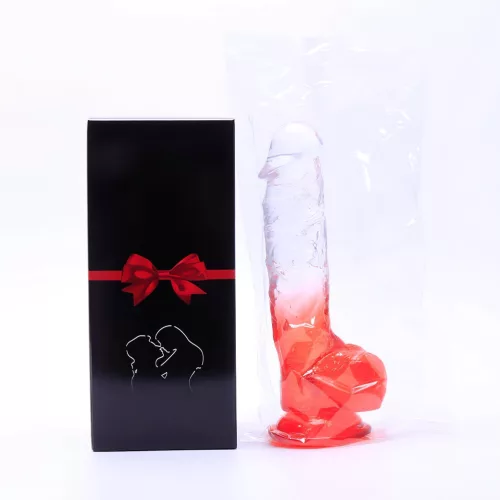 Sunfo - tapadókorongos, herés dildó - 21cm (átlátszó-piros)