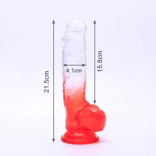 Sunfo - tapadókorongos, herés dildó - 21cm (átlátszó-piros)