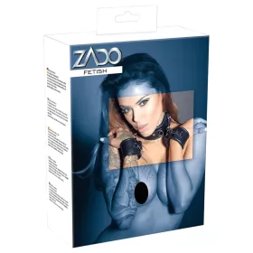 ZADO - bőr nyakörv bilinccsel (fekete)
