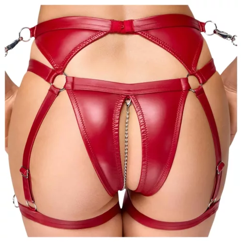 Cottelli Bondage - fényes melltartó szett és kar bilincs (piros)