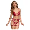 Cottelli Bondage - fényes melltartó szett és kar bilincs (piros)