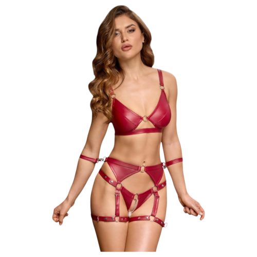 / Cottelli Bondage - fényes melltartó szett és kar bilincs (piros)