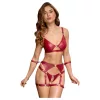 Cottelli Bondage - fényes melltartó szett és kar bilincs (piros)