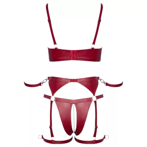 Cottelli Bondage - fényes melltartó szett és kar bilincs (piros)