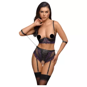   Cottelli Bondage - melltartó szett és kar bilincs (fekete-lila)