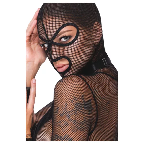 Bad Kitty - BDSM áttetsző necc szett korbáccsal (fekete)