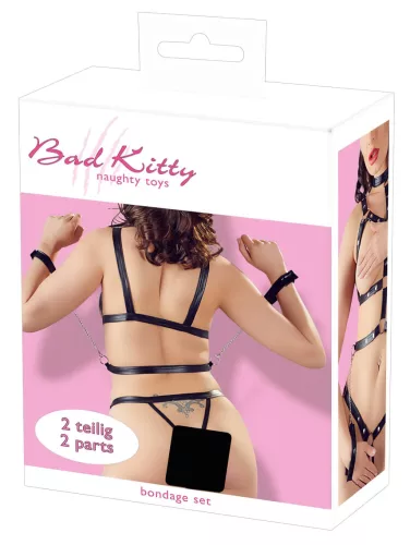 Bad Kitty - szegecses testhám szett és kar bilincs (fekete)