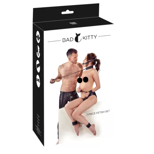 Bad Kitty - műbőr, tépőzáras kötöző szett (8 részes) - fekete