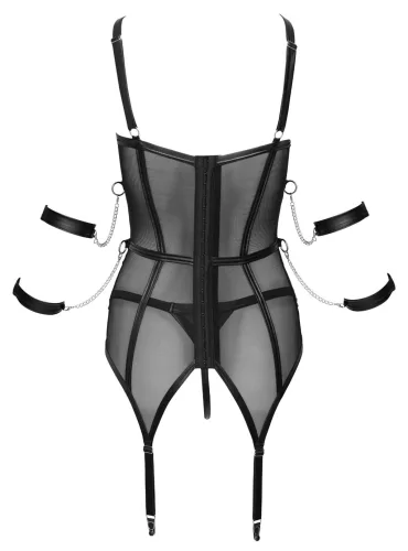 Cottelli Bondage - pántos felső, kar bilincs és tanga (fekete)
