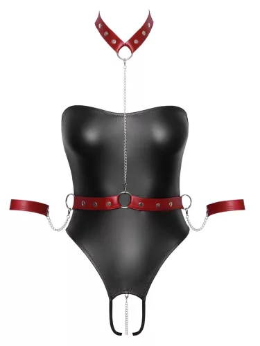 Cottelli Bondage - fényes body és kar bilincs (fekete)