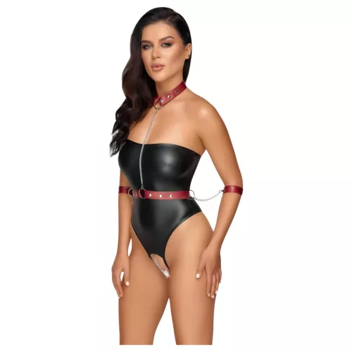 Cottelli Bondage - fényes body és kar bilincs (fekete)