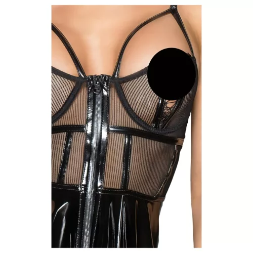 Noir - neccbetétes lakk ruha (fekete)