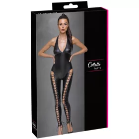 Cottelli Party - nyakpántos fűzős overál (fekete)