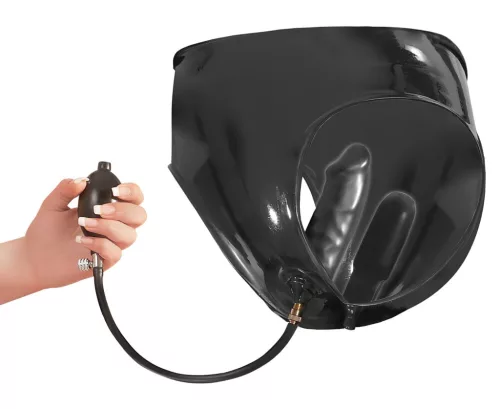 LATEX - női bugyi 2db pumpálható belső dildóval (fekete)
