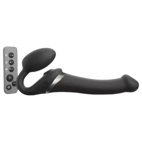   Strap-on-me M - léghullámos felcsatolható vibrátor (fekete)