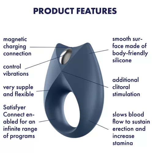 Satisfyer Royal One – App-vezérelt vibrációs péniszgyűrű, férfiaknak (kék)