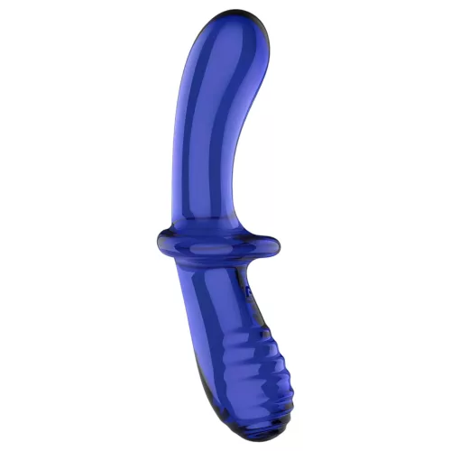 Satisfyer Double Crystal - kétvégű üveg dildó (kék)