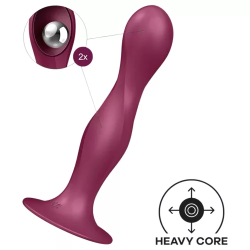 Satisfyer Double Ball-R - tapadókorongos súlyozott dildó (piros)