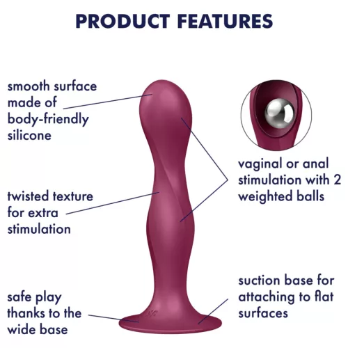 Satisfyer Double Ball-R - tapadókorongos súlyozott dildó (piros)
