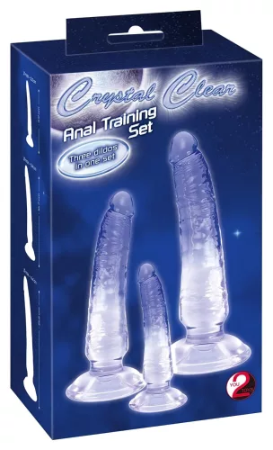 Crystal Clear - anál tréner dildó készlet - 3db (átlátszó-kék)