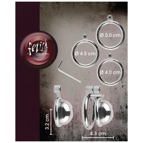 fetish collection - mini péniszketrec 3 cserélhető heregyűrűvel (ezüst)