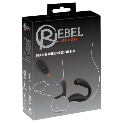 Rebel - prosztata vibrátor pénisz-és heregyűrűvel (fekete)