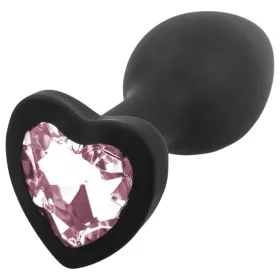   Sunfo - szilikon anál plug szív alakú kővel (fekete-pink)