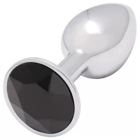 Sunfo - fém anál plug fekete kővel (ezüst)