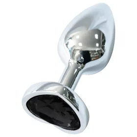 Sunfo - fém anál plug szív alakú fekete kővel (ezüst)