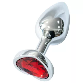 Sunfo - fém anál plug szív alakú piros kővel (ezüst)