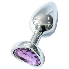 Sunfo - fém anál plug szív alakú lila kővel (ezüst)