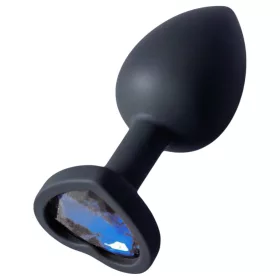   Sunfo - szilikon anál plug szív alakú sötét kék kővel (fekete)