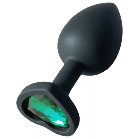   / Sunfo - szilikon anál plug szív alakú sötét zöld kővel (fekete)