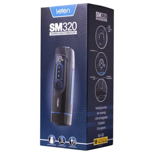 Leten SM320 - nyögő, lökő, melegítő maszturbátor (fekete)