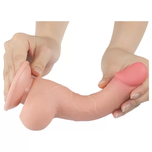 Sliding-Skin - tapadókorongos kétrétegű dildó - 19,5 cm (natúr)