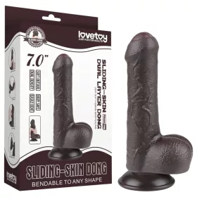   Lovetoy Sliding-Skin - herés kétrétegű dildó - 18,3 cm (barna)