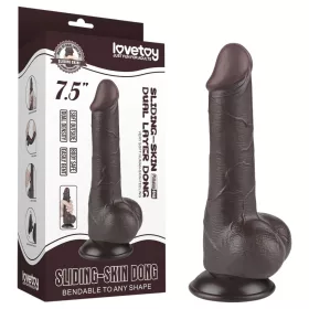   Lovetoy Sliding-Skin - herés kétrétegű dildó - 19,5 cm (barna)