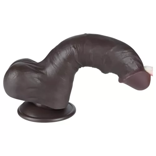 Lovetoy Sliding-Skin - herés kétrétegű dildó - 20 cm (barna)