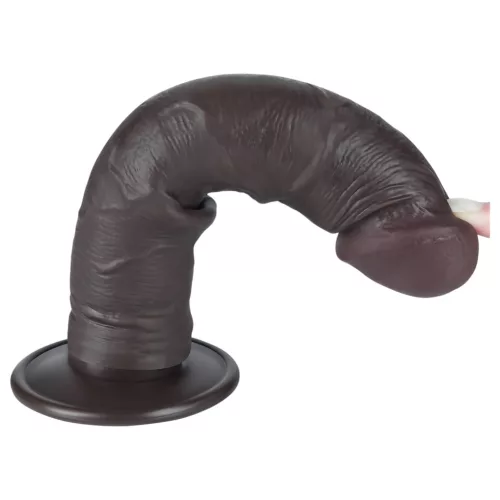 Lovetoy Sliding-Skin - tapadókorongos kétrétegű dildó - 20 cm (barna)