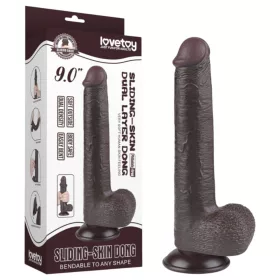   Sliding-Skin - tapadókorongos kétrétegű dildó - 20,8 cm (barna)