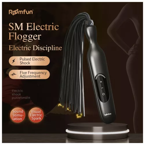 Roomfun - elektromos sokkoló korbács (fekete)