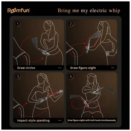 Roomfun - elektromos sokkoló korbács (fekete)