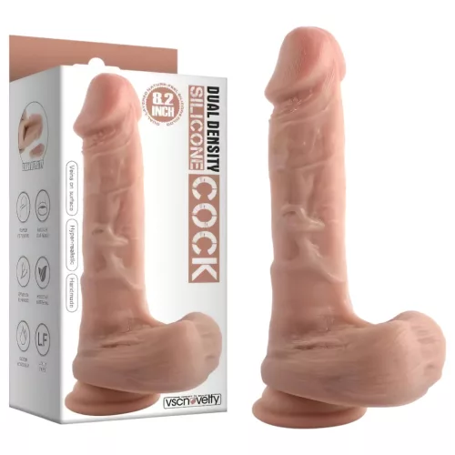 Dual Density - tapadókorongos, herés élethű dildó - 20cm (natúr)