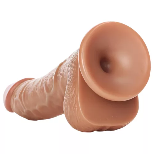 RealRock - tapadókorongos, herés dildó - 15,5cm (sötét natúr)