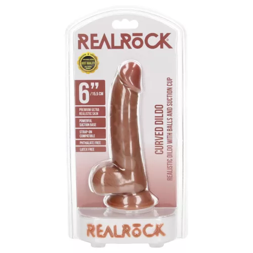 RealRock - tapadókorongos, herés dildó - 15,5cm (sötét natúr)