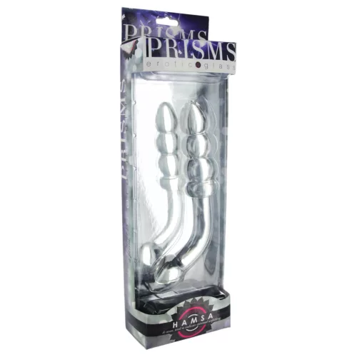 Prisms Hamsa - kétvégű, G-pont üveg dildó (átlátszó)