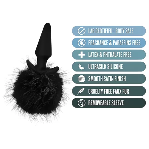 Anal Adventures Platinum - anál plug nyuszifarokkal (fekete)