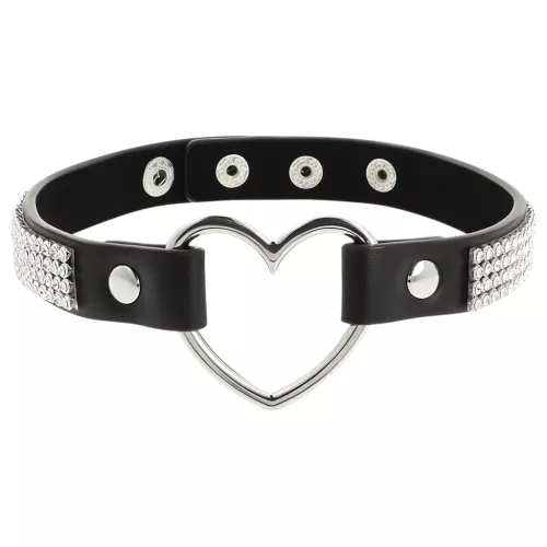 Coquette - strasszos choker szív medállal (fekete)