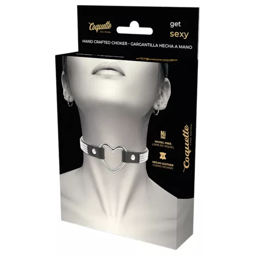 Coquette - strasszos choker szív medállal (fekete)